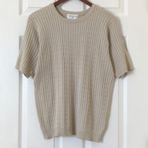 Casual Corner 90's Vintage Cable & Ribbed Knit Short Sleeve Crewneck Top Beige M